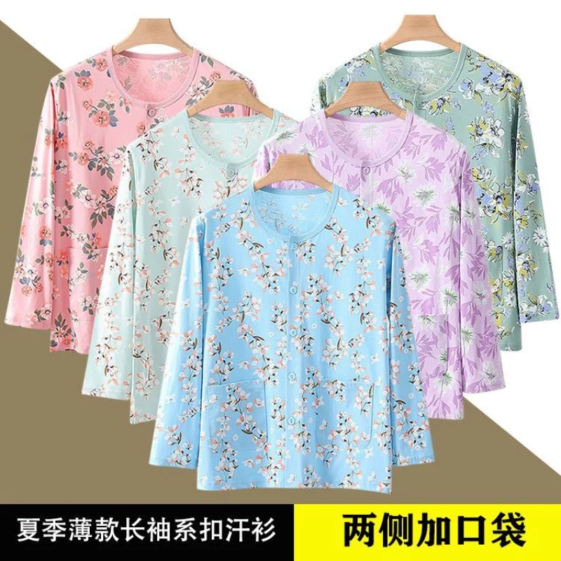 Long-sleeved Home Clothes Top Single Piece Thin Pajamas Women's Loose Plus Size Open-card Air-conditioned Sweatshirt