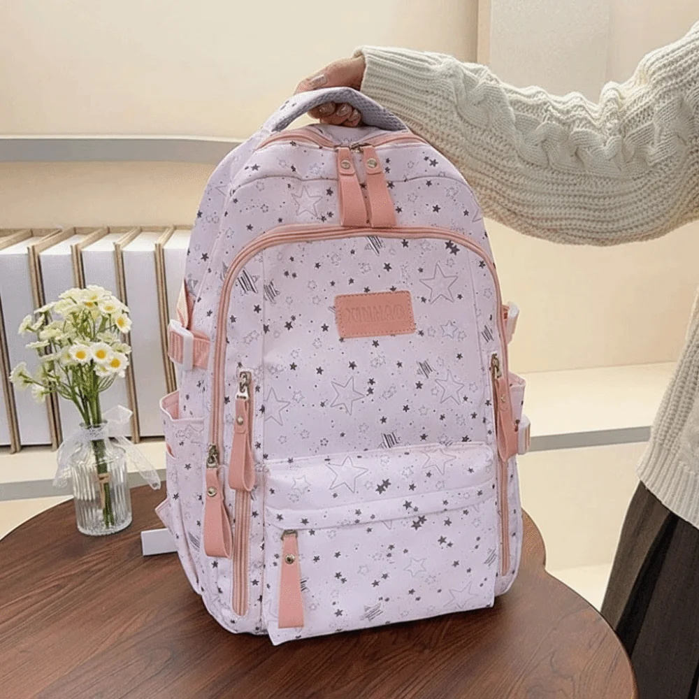 Print Star Backpack Lightweight College Style Nylon Backpack Large Capacity Korean Style Students School Bag