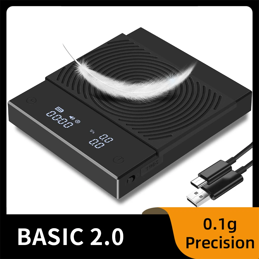

Basic 2.0 Espresso Coffee Scale with Timer, 2kg/0.1g Precision Kitchen Scale, Water Flow Rate, Silicone Cover, 2025 Upgrade