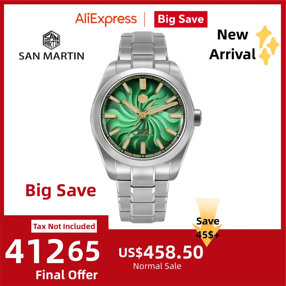

San Martin 39mm Year Of The Snake Edition Guilloche Dial 90S5 Mechanical Watch Transparent Case Back Sapphire BGW-X1 SN0144GX-6