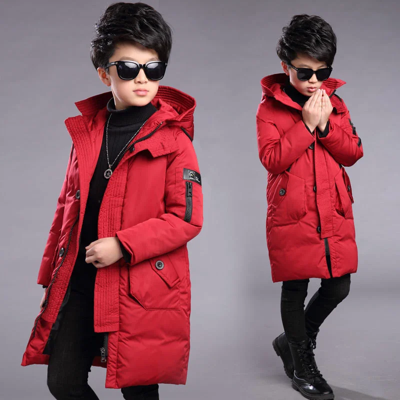 Winter 2023 Children Warm snowsuit Down Jackets for Boys Clothes Teenage clothing Kids Parkas Long Coat Size 10 12 14 16 Year