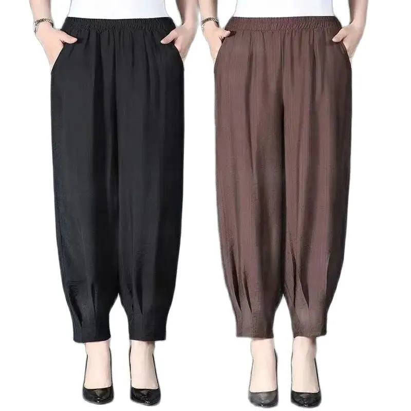 2023 New Middle-Aged Elderly Women's Pants Thin Cotton And Linen Casual Pants Summer Female Elastic Waist Loose Harem Pants