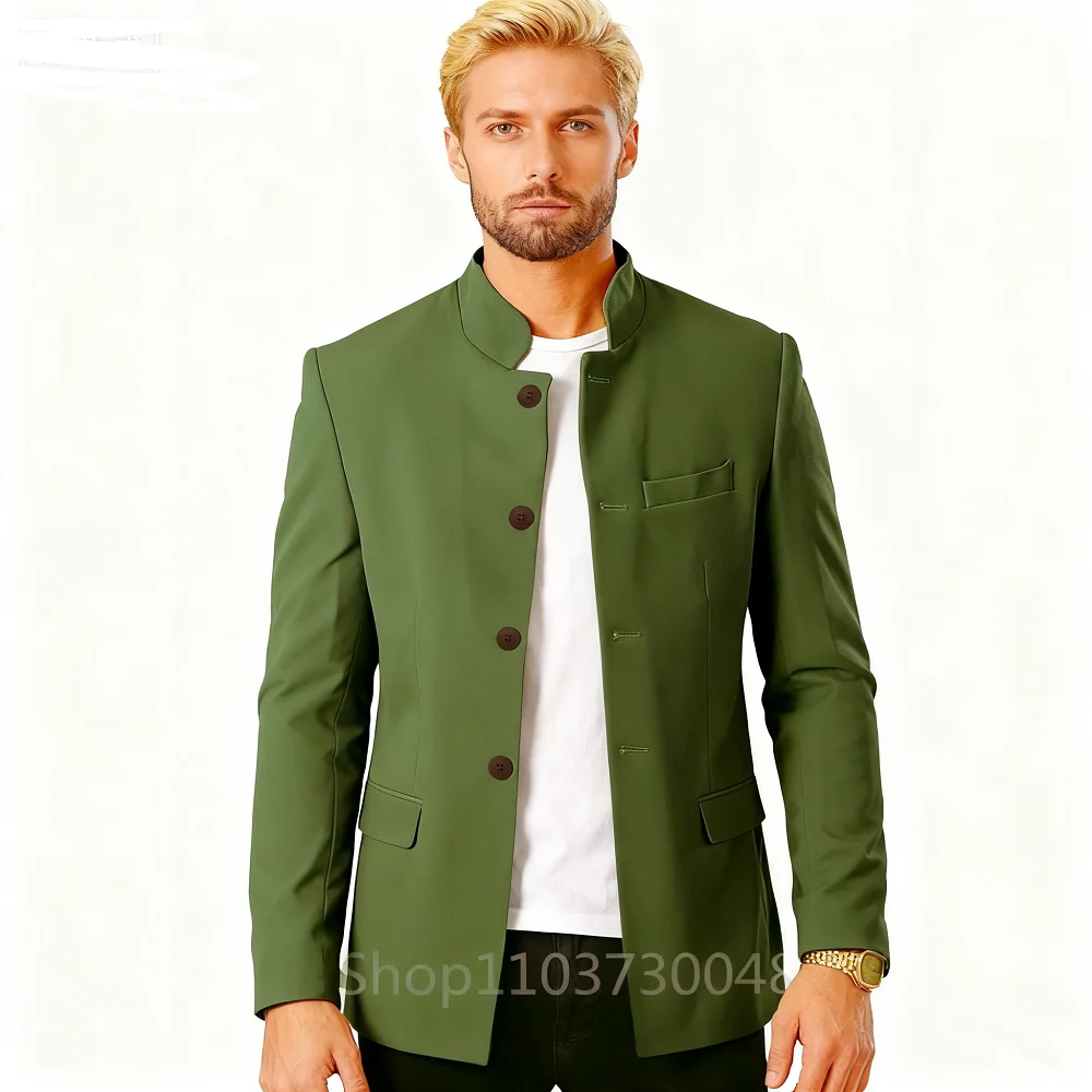 

Men's Monochromatic Stand-up Collar Blazers, Single Button Jacket, Casual Slim Suit, Men Clothing, High Quality, Fashion