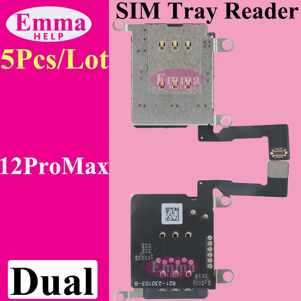 EmmaHelp 5pcs Dual SIM Card Tray Slot Socket Flex Cable for iPhone 11 12 13 14 15 Pro Max XR XS XSMax Inner Micro Reader Adapter