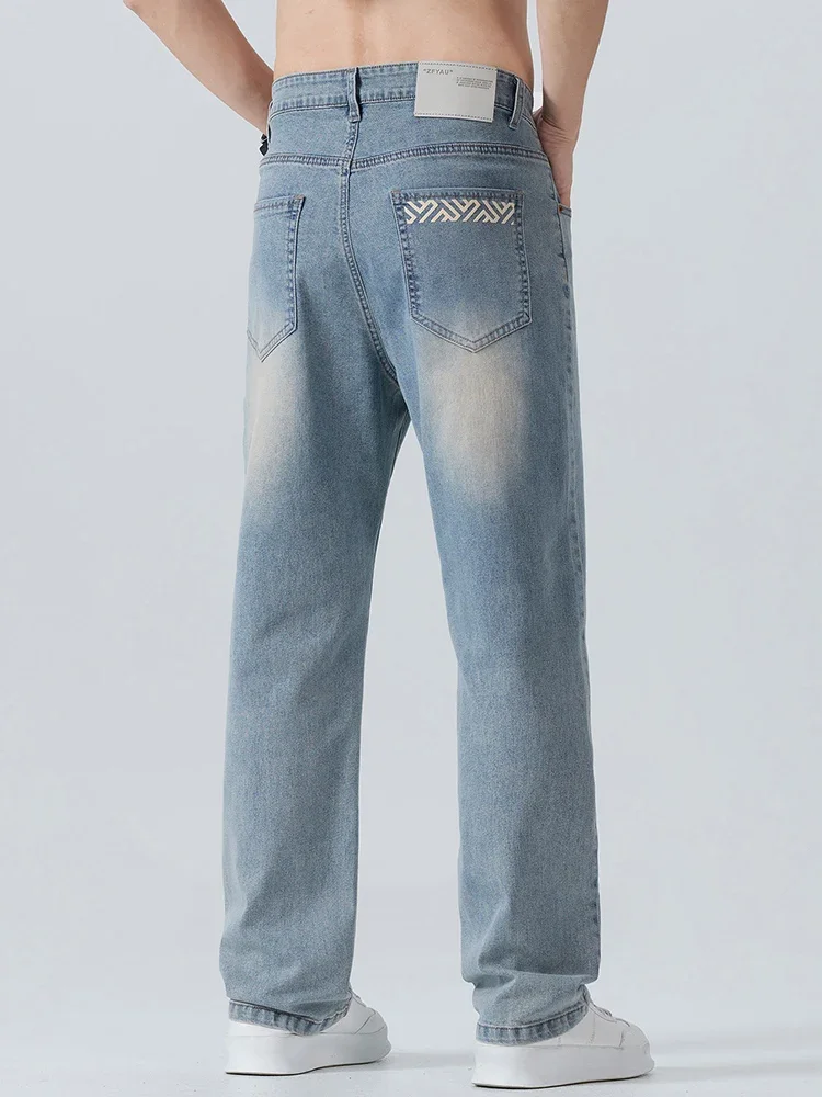

Summer Thin Men's Printed Jeans Breathable Fashion Business Loose Pants Washing Vintage Casual Denim Trousers Male