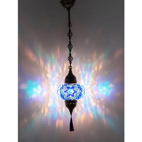 Mosaic Single Blue Flower Pendant Lamp Width: 17 cm Height: 35 cm Max Height: 75 body Material: Metal Without Bulbs