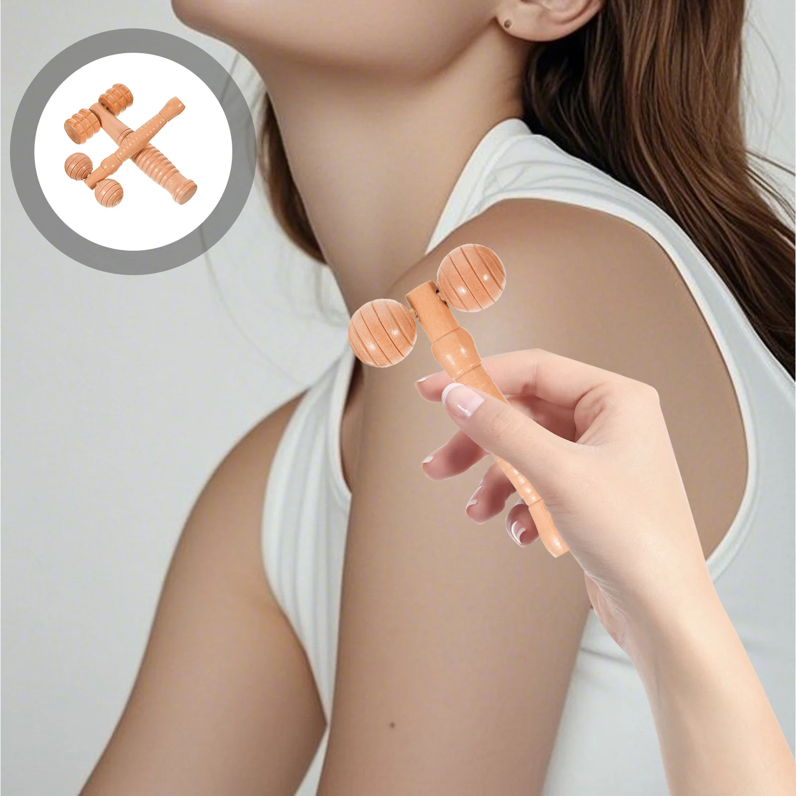 

2Pcs Wooden Rolling Massager Manual Handheld Body Muscle Roller Portable Self Massage Tool Home Wooden Massager