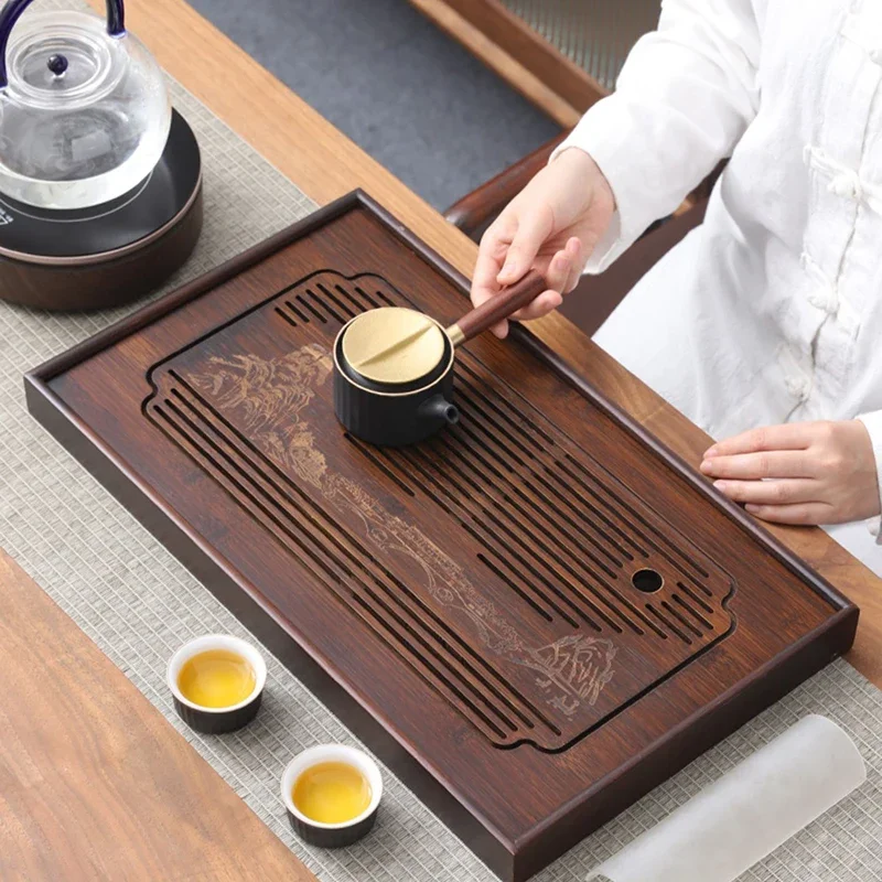 Wooden Tea Tray Storage Bamboo Ramadan Presentation Small Tray Rectangular Office Accessories Cafes