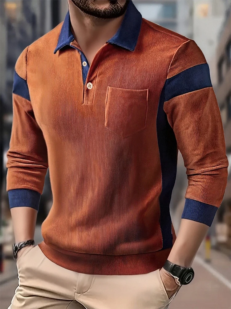 

Винтажные мужские текстурированные свитшоты, стильные вельветовые джемперы с контрастными вставками, мужские повседневные рубашки-поло на осень-зиму 2025