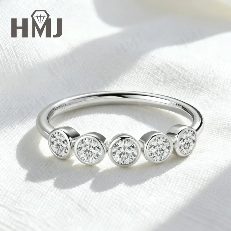 

Five-Round Ring with 0.5/1/2CT D Color VVS1 Moissanite S925 Silver Plated for Women Man Engagement Party Daily Gift Christmas