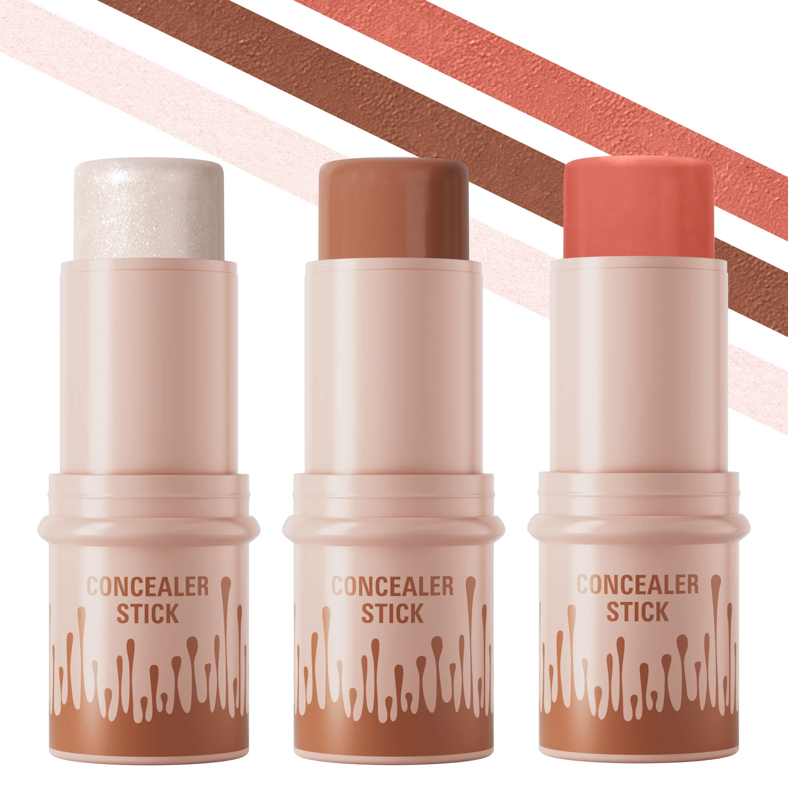 3 قطعة ثلاثية الأبعاد الوجه سطع تمييز بار مستحضرات التجميل الوجه كونتور برونزي لامع هيغليغتر عصا المخفي كريم ماكياج أداة #1