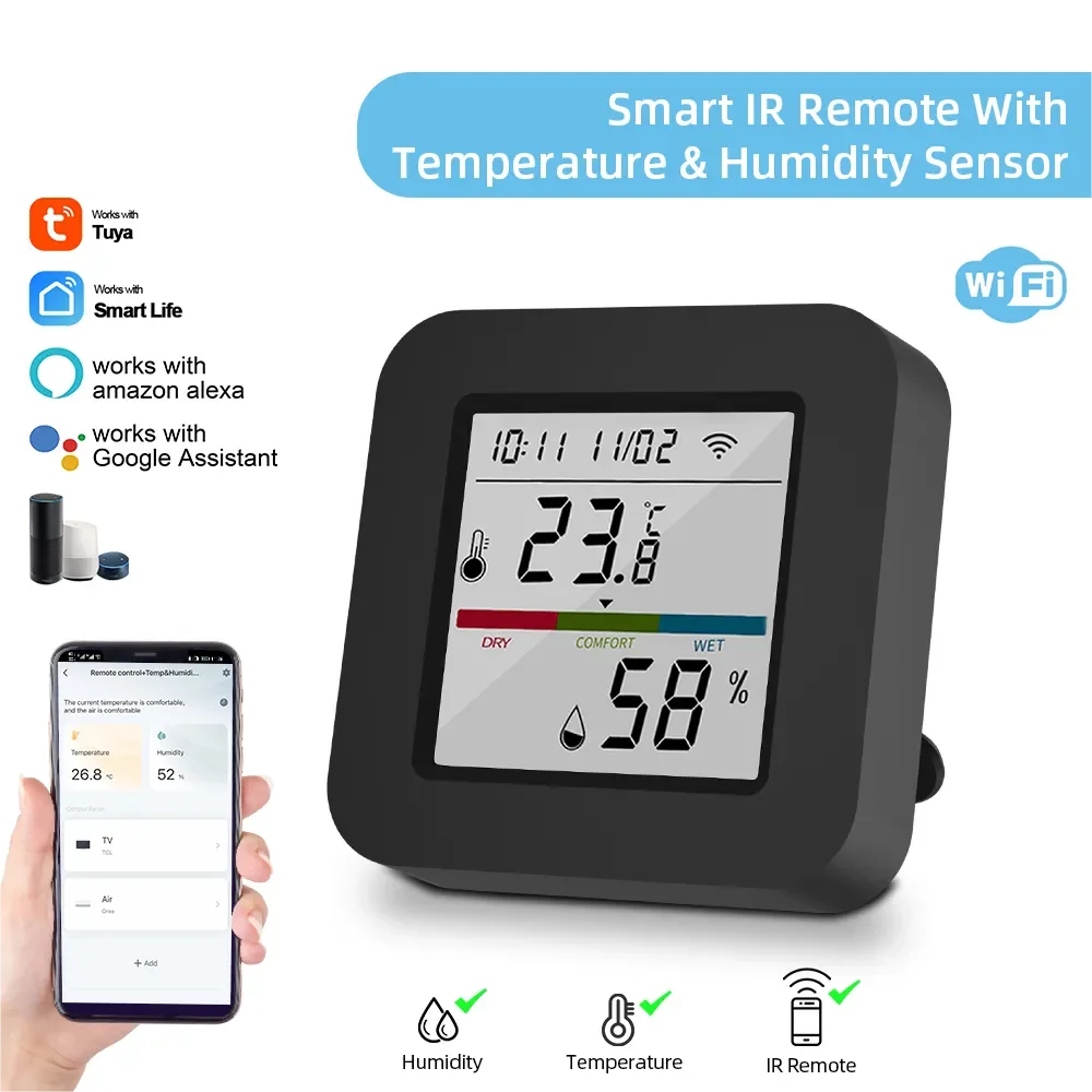 

Tuya WiFi IR Universal Remote Control Temperature And Humidity Sensor Smart Life App Control Work With Alexa Google Home