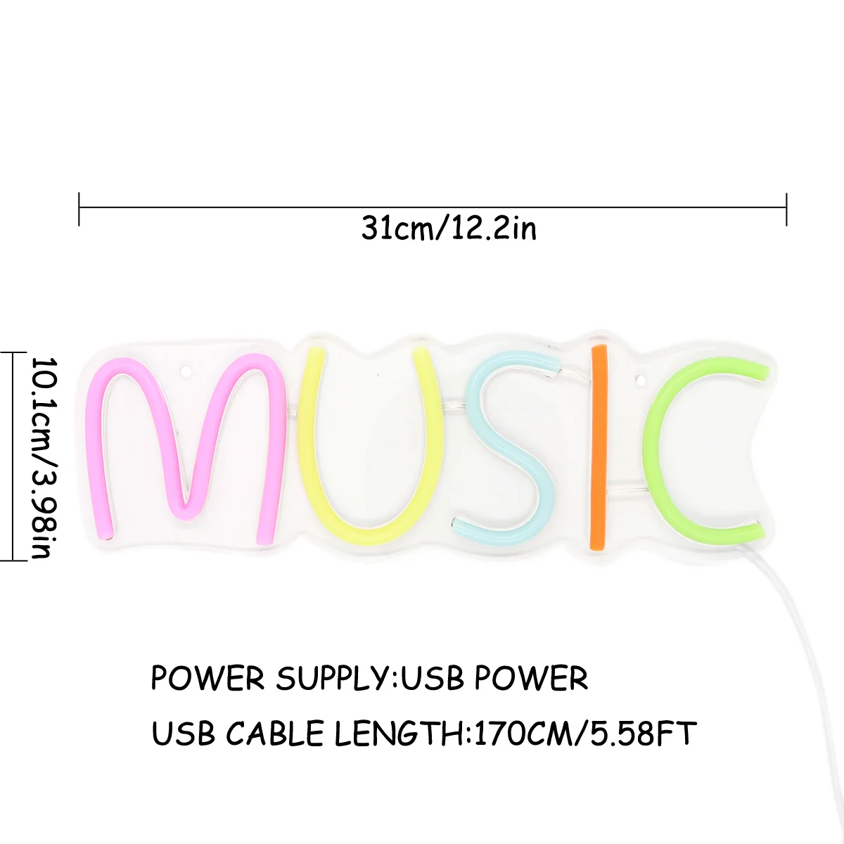 1pc Colorful MUSIC LED Neon Sign Night Light For Parrty Music Pub Club Shop Decoration New Year Birthday Gifts 12.2\'\'*3.98\'\'