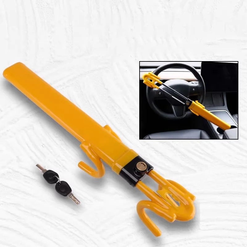 

Замок на руль автомобиля, противоугонное устройство, класс безопасности B, регулируемый замок для автомобиля, в комплекте 2 ключа, с резиновым покрытием