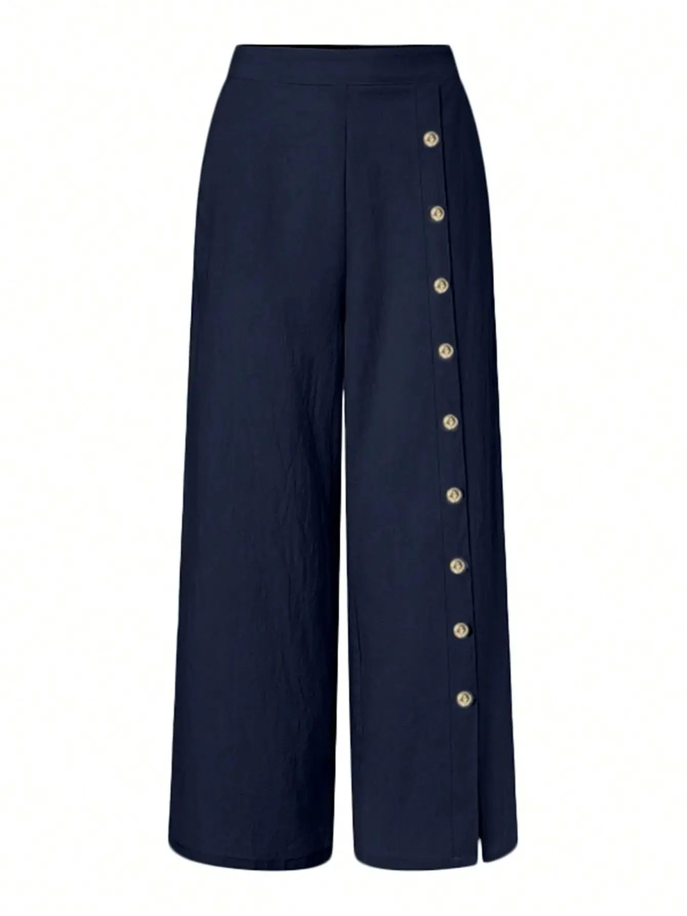 Faion Women's Elastic Waist Wide Leg Pants Button Decor Casual Trousers Comfortable Fit Loose Sle for Ladies