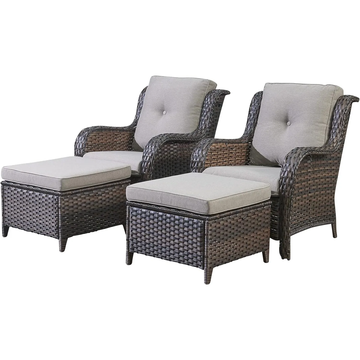 

Wicker Patio Furniture Set - 4 Piece Rattan Outdoor Sectional Conversation Sets with 2 Wicker Chairs and 2 Wicker Ottomans