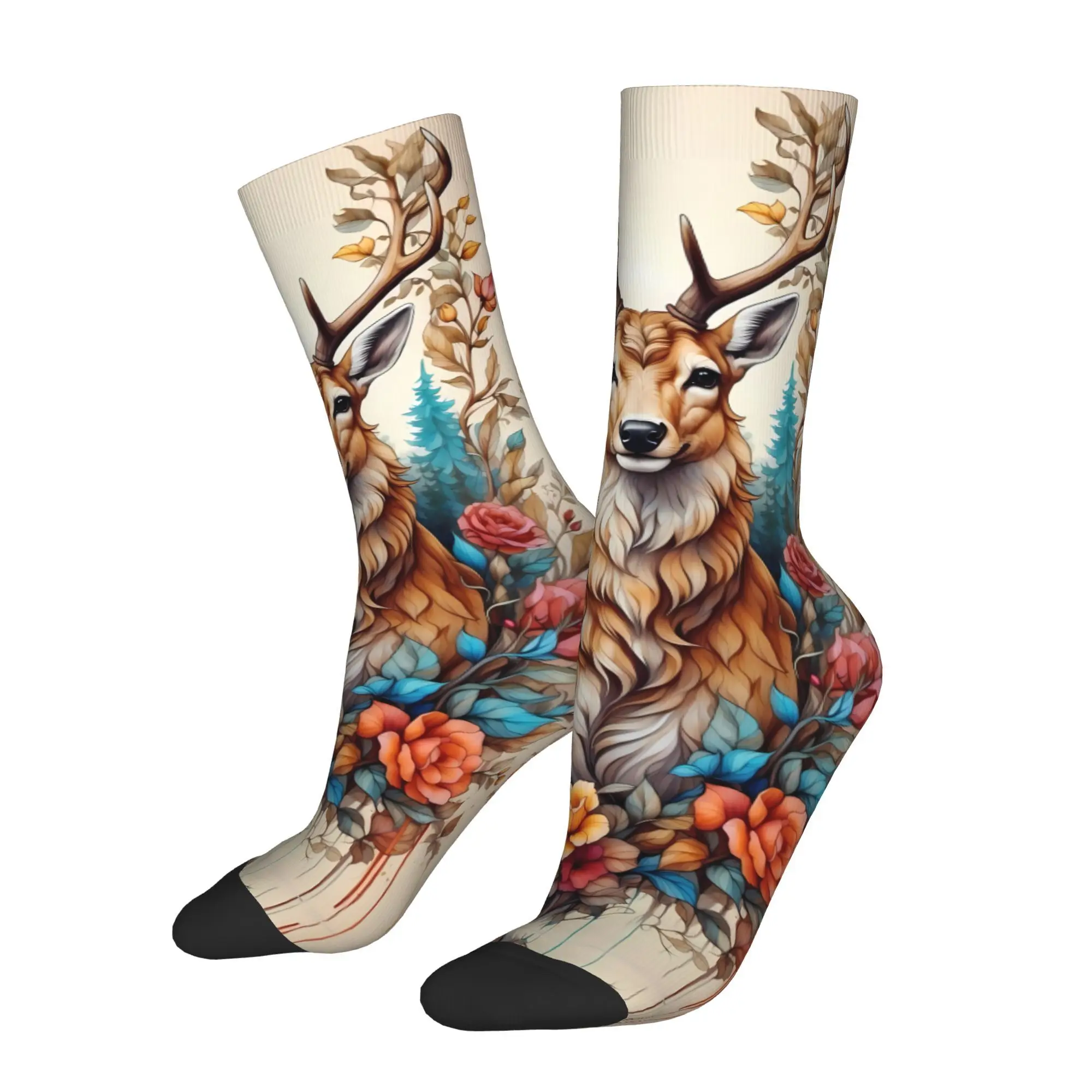 

Deer Flowers Sock Printed Man Polyester Fashion
