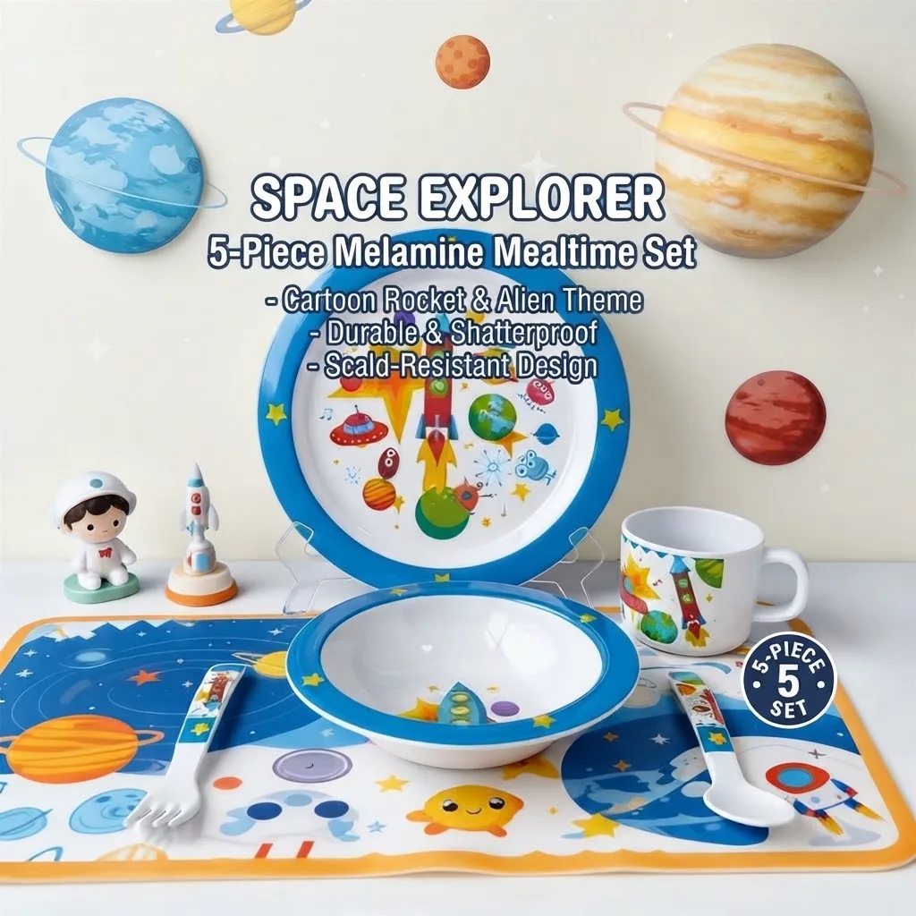 Minana 5-Piece Children's Tableware Set – Cartoon Rocket 
