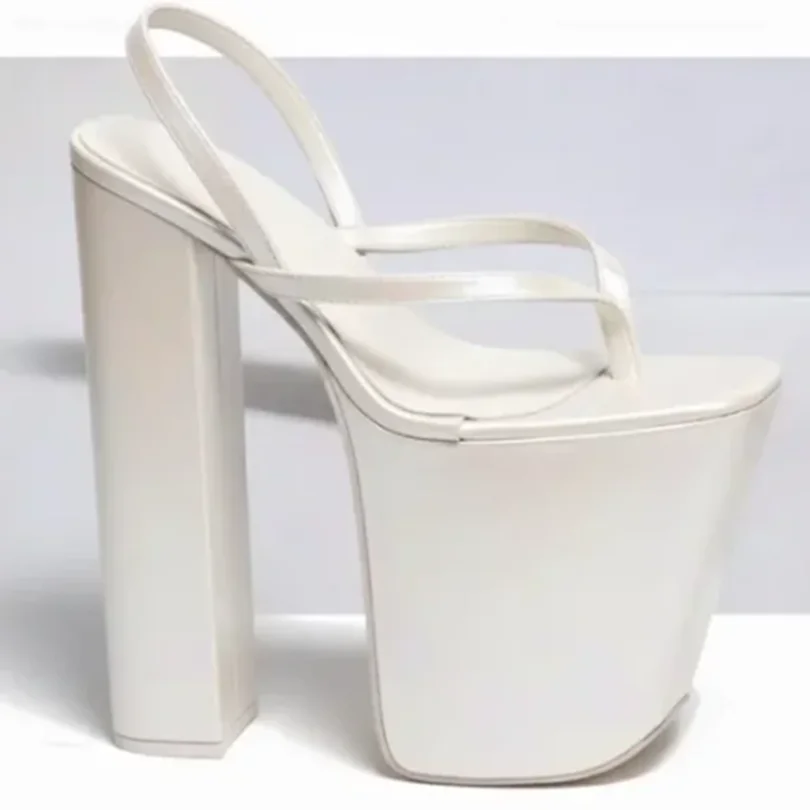 

White Chunky Heels Split Toe Sandals Platform Solid Concise Design for Women Fashion Dress Sexy Sandals 2025 Zapatos Para Mujere