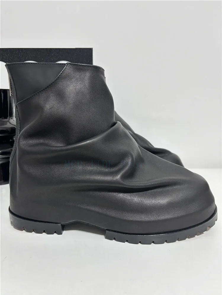 Men Boots Genuine Leather Plicated Zip Ankle Casual Shoes Platform Increase High Street Vintage Luxury Brand Sneakers 42 Grey 4