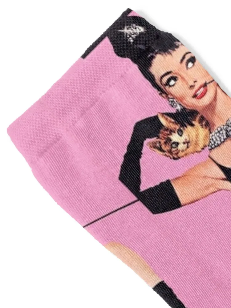 Audrey Hepburn ( Holly Golightly) Breakfast of Tiffany's with Cat Socks retro halloween Socks Man Women's