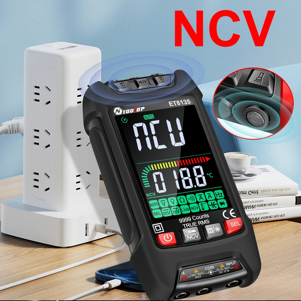 

9999Counts Digital Multimeter Display Handheld Multimeter NCV Noncontact Sensing Professional Voltage Current Capacitance Tester