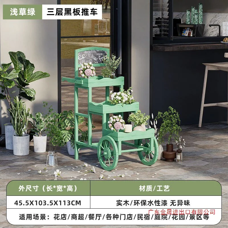 decorative ornament solid wood courtyard garden creative flower stand cart product display stand multi-layer shelf