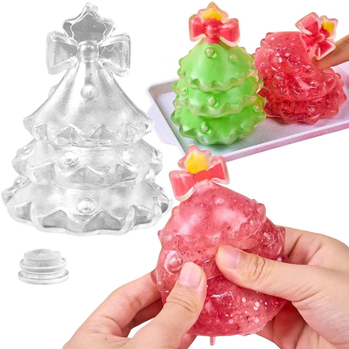 Transparent Christmas Tree TPR Empty Ball Shell DIY Empty Ball Skin with Sealing Plug Handicraft Fillable Stress Relief Accessor