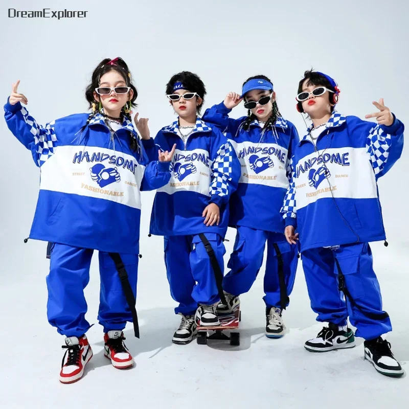 Boys Hip Hop Pullover Street Dance Cargo Pants Girls High Collar Sweatshirt Outfits Kids Jazz Sport Clothes Set Child Streetwear