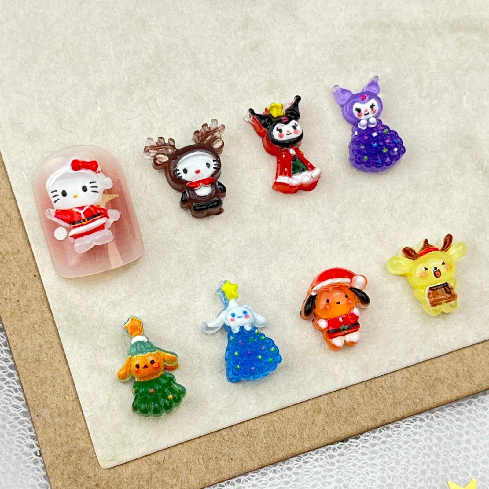 20pcs New Christmas Exquisite Shining Nail Art Cartoon Cute 3D Santa Claus Hello Kitty Elk Dress Up Nail Accessories Wholesale