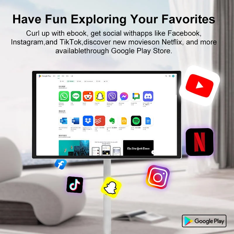 Напольная портативная подставка для телевизора Follow Me, вертикальный дисплей, сенсорный экран, 21,5-дюймовый смарт-телевизор, мобильный телефон с камерой, планшетный ПК
