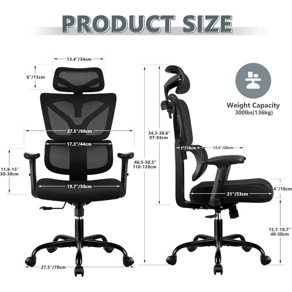 Office Chair Ergonomic Desk Chair, High Back Gaming Chair, Big and Tall Reclining Comfy Home Office Chair Lumbar