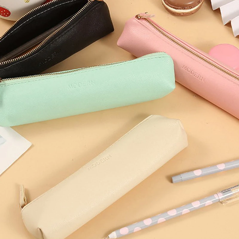 Kawaii PU Leather Pencil Case Candy Color Mini Pencil Box Pencil Case Pencil Bag School Supplies Student Stationery