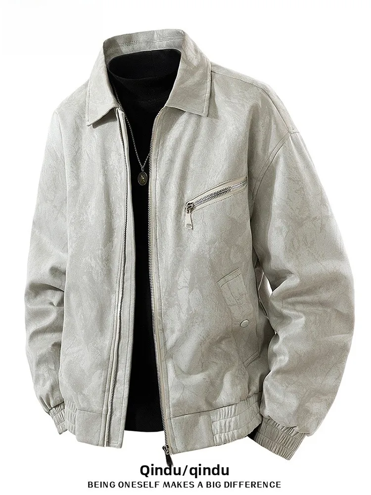 

Men's Suede Jaet Loose Casual Lapel Workwear Outerwear Autumn Winter Faionable Trendy Zipper Polyester Nylon Cosite Fiber