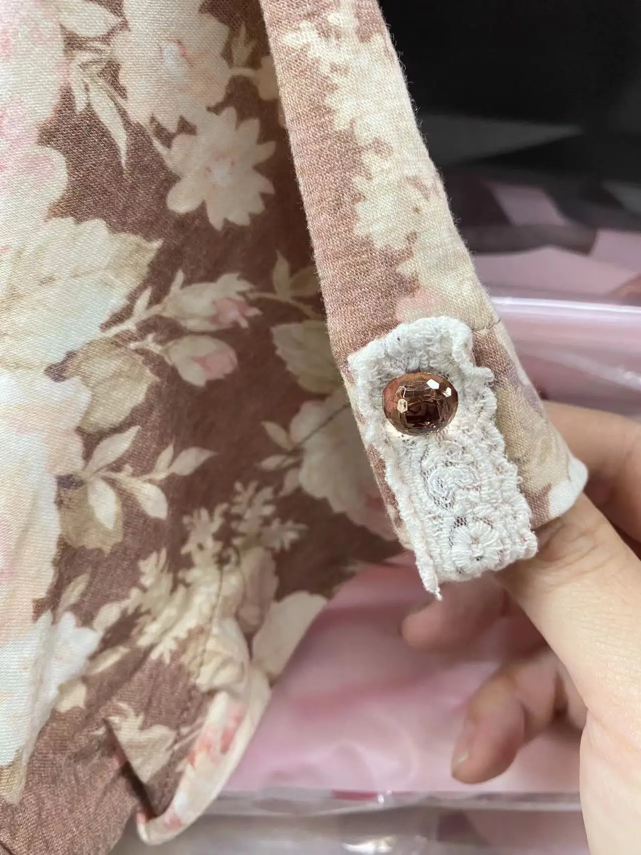 مبيعات اليابان ليز ليزا القطن محبوك الأزهار المطبوعة بلوزة الدانتيل شبكة البلوز قمصان قصيرة الأكمام #6