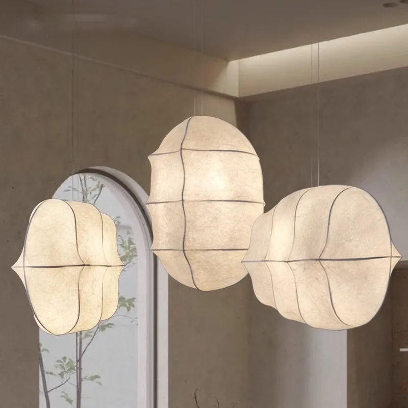 Japanese white Silk Pendent Lamp led Sailing lamp  for Living Room Clothing Store Homestay lamp  wabi sabi Home Decoration Light