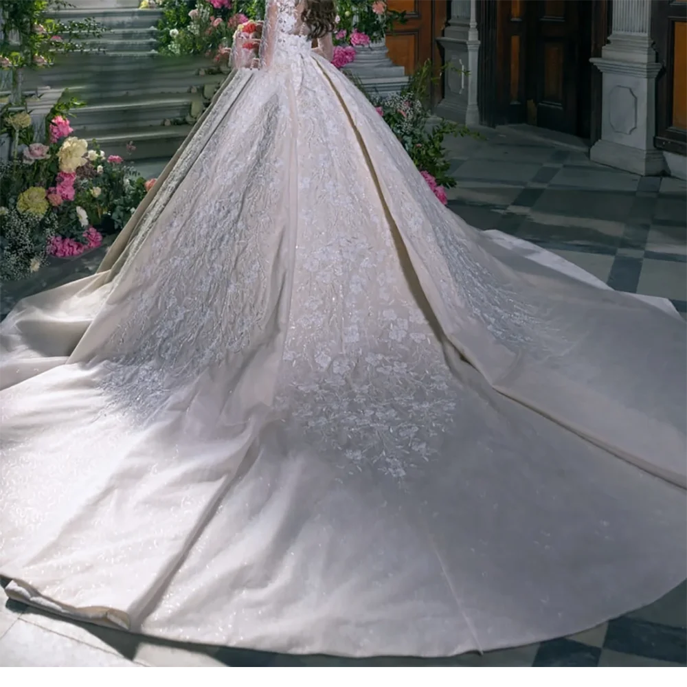 Elegante V-hals Kant Volledige Mouw Plooi A-lijn Bruid Trouwjurken Bruidsjurken Op maat