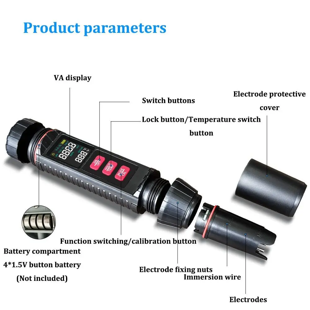 LCD شاشة ديجيتال قلم اختبار المياه المنزلية متعددة الوظائف مقاوم للماء مقياس جودة المياه عالية الدقة 7 في 1 جهاز اختبار درجة الحموضة #1