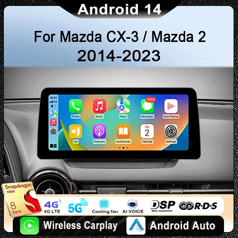 

12.3 inch Screen Car Radio For Mazda CX-3 DK Mazda 2 DJ 2014 - 2023 Multimedia Video Player Navigation GPS wireless Carplay