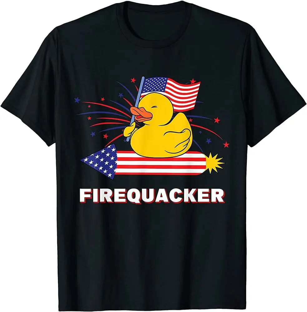 NEW! Fourth of July  Patriotic Firecracker Rubber Duck T-Shirt   Anime Graphic T-shirts for Men Clothing Women