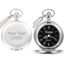 47MM Personalized Your LOGO Name Text Metal FOB Quartz Pocket Watch Vintage Bestman Groom Wedding Gift Anniversary Presents