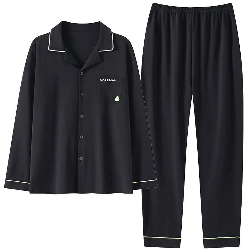 

Spring Long Sleeve Cardigan Pure Cotton Pajamas Men's 2-piece Comfortable High Quality Home Wear