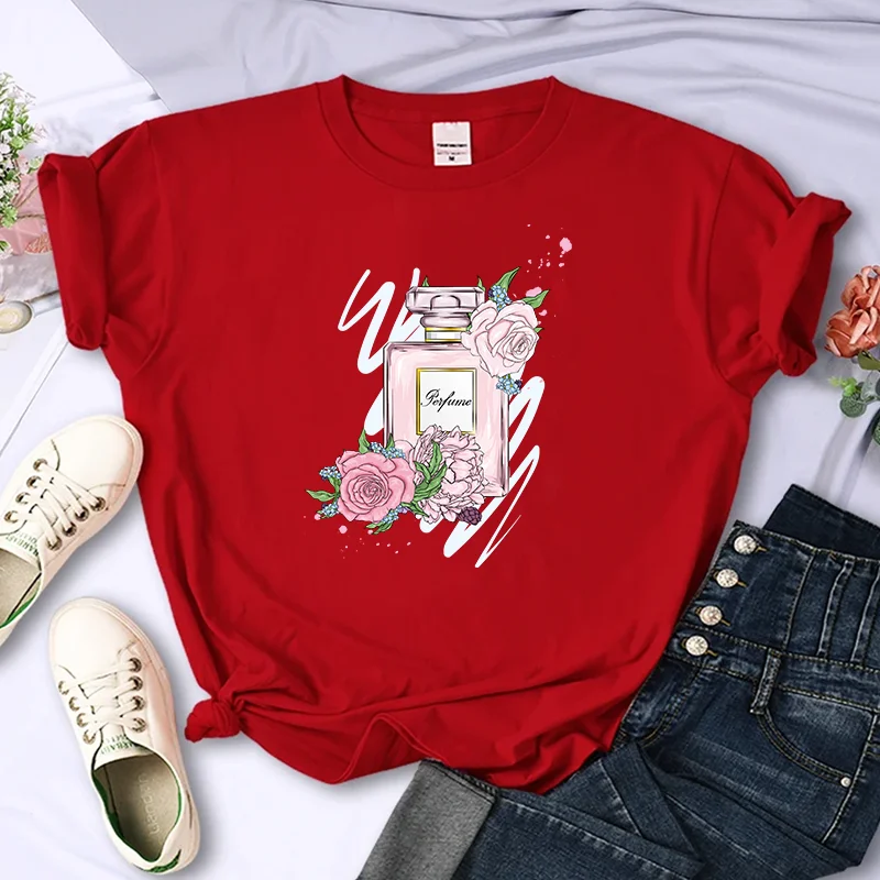 Camiseta con estampado de flores para mujer, camiseta de verano de alta calidad, 100% algodón, informal, de gran tamaño, Y2k, manga con personalidad, cuello redondo