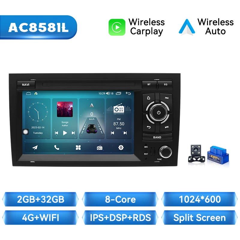 7 "Draadloze Carplay 8Gb 128Gb Android 14 Auto Multimedia Autoradio Voor Audi A4 B8 B6 B7 S4 B6 Rs4 B7 B7 B7 B7 B7 B7 Seat Exeo Ips Navigatie