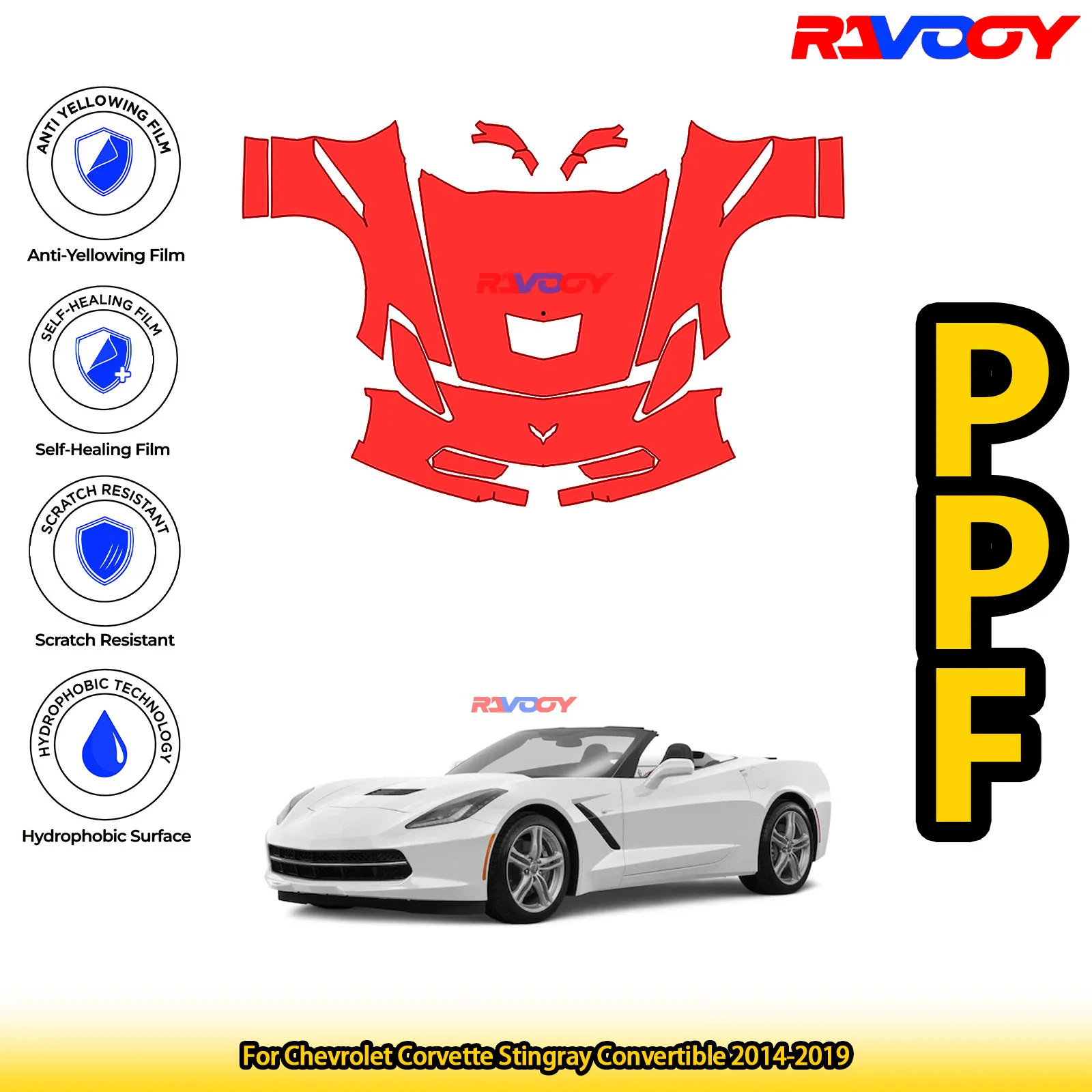 

For Chevrolet Corvette Stingray Convertible 2014-2019 Glossy Matte Black Precut front PPF Kit Paint Protection Film