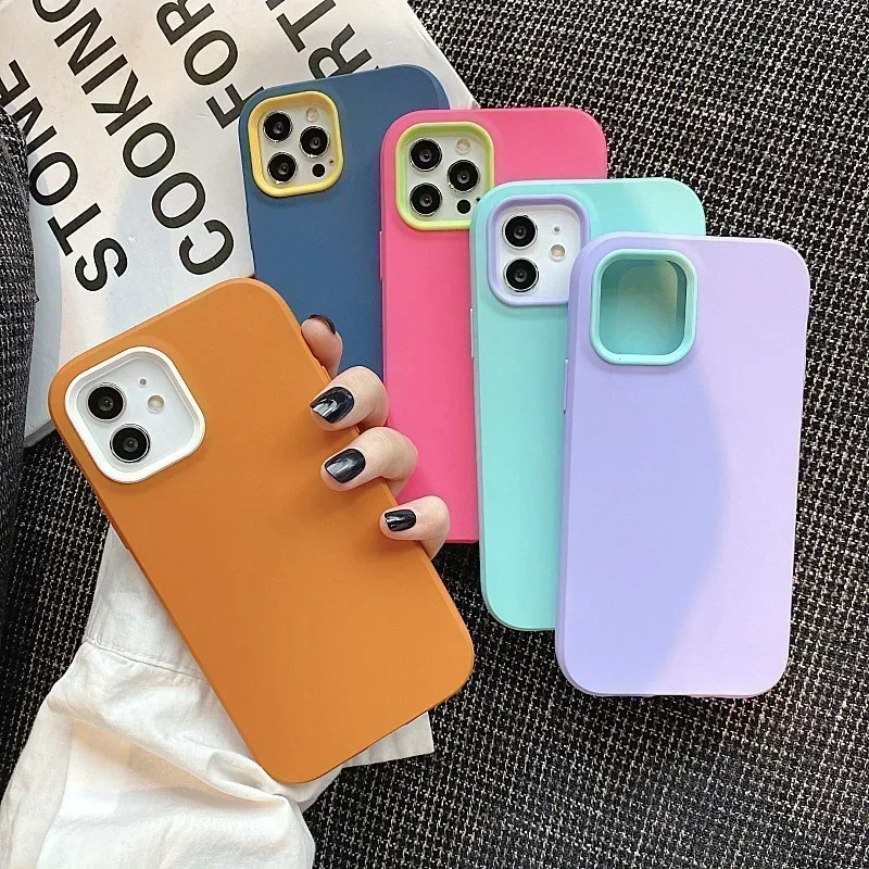 

Candy Color Shockproof Bumper Phone Case For iPhone 15 14 13 12 11 Pro Max X XR XS Max Plus Solid Hard PC Back Cover