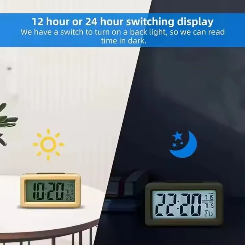 Digital Bamboo Frame Desk Alarm Clock Small Digital Clock Sound Control Dual Display Alarm Clock Desk Office