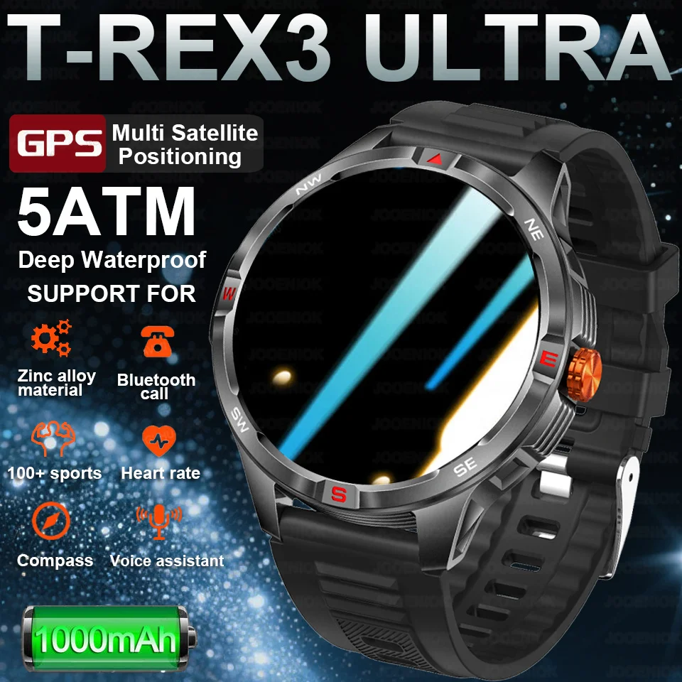 

Outdoor Sports Smart Watch Men Compass 1000mAh Large Battery Bluetooth Call 1.46 Inch Health Monitoring Waterproof Smartwatches