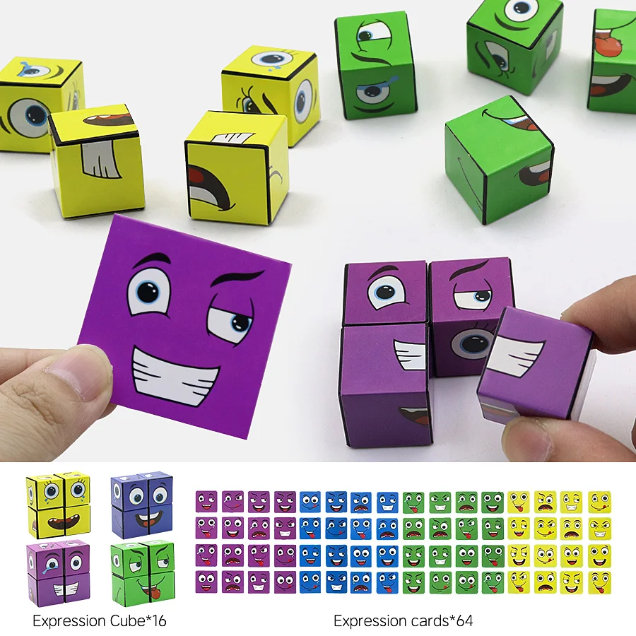 재미있는 얼굴 변화 마법 블록 카드 게임 - 어린이와 성인을 위한 퍼즐 장난감은 아이들의 상상력을 키우는데 도움이 됩니다