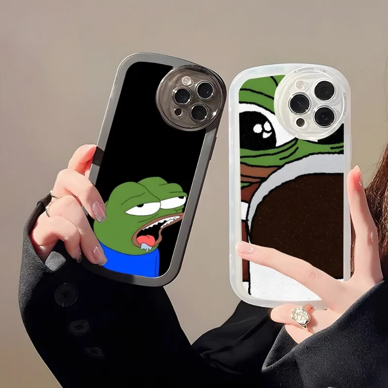 Funny Sad Frog Pepe Meme Phone Case For IPhone 15 14 Pro Max 11 12 13 Mini X XR XS 7 8 Plus Angel Eyes Big Pupil Lens Silicone